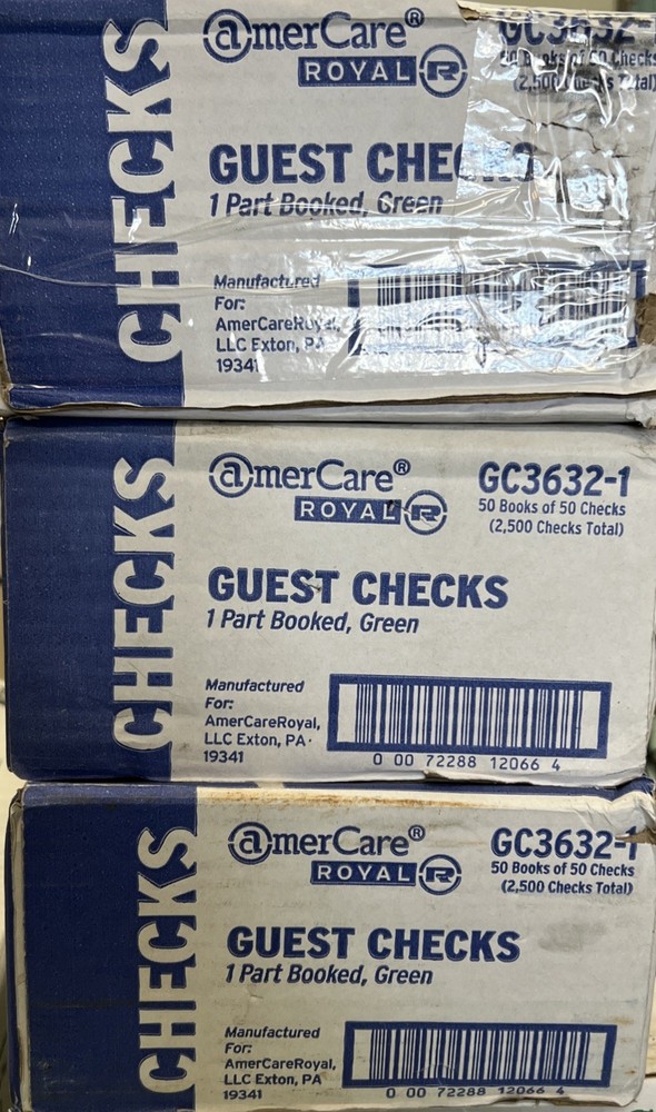 3 Cases Of Royal Green Guest Check Books 150 Books x50 Checks = 7500 Guest Check