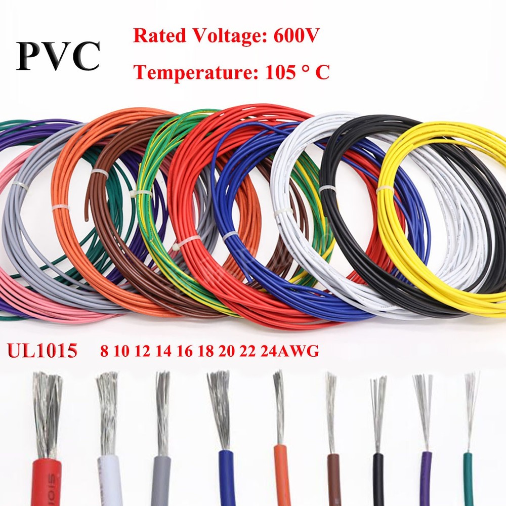 UL1015 PVC Electronic Cable 8~24AWG Flexible Stranded Hook-up Wire Tinned Copper