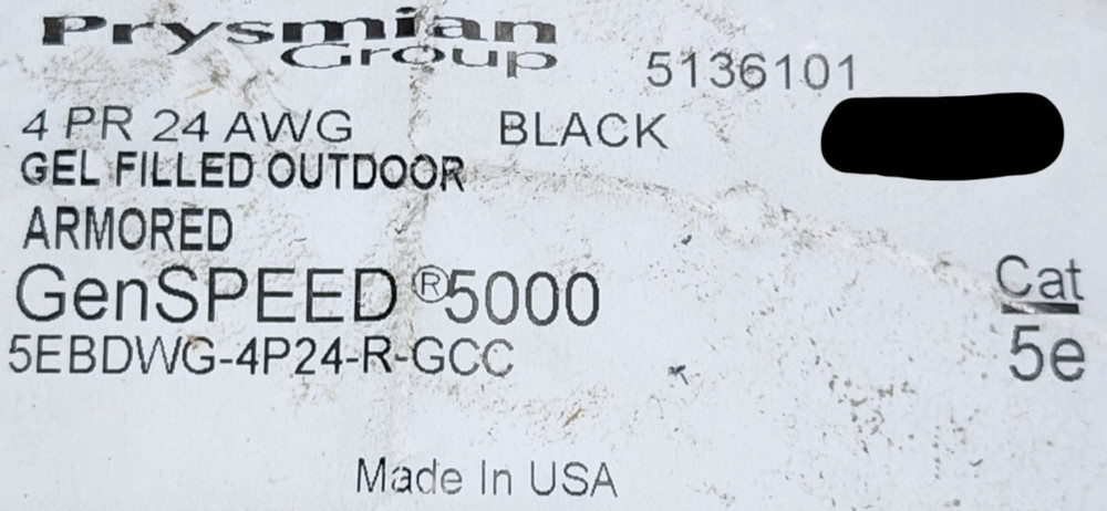 Prysmian/General Cable GenSPEED 5000 Cat5E UTP Armored OSP Networking Black/50ft