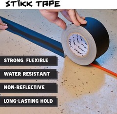 4″ x 60 Yard 96mm x 55 m 11 mil STIKK Black Gaffers Tape No Residue Cloth Matte