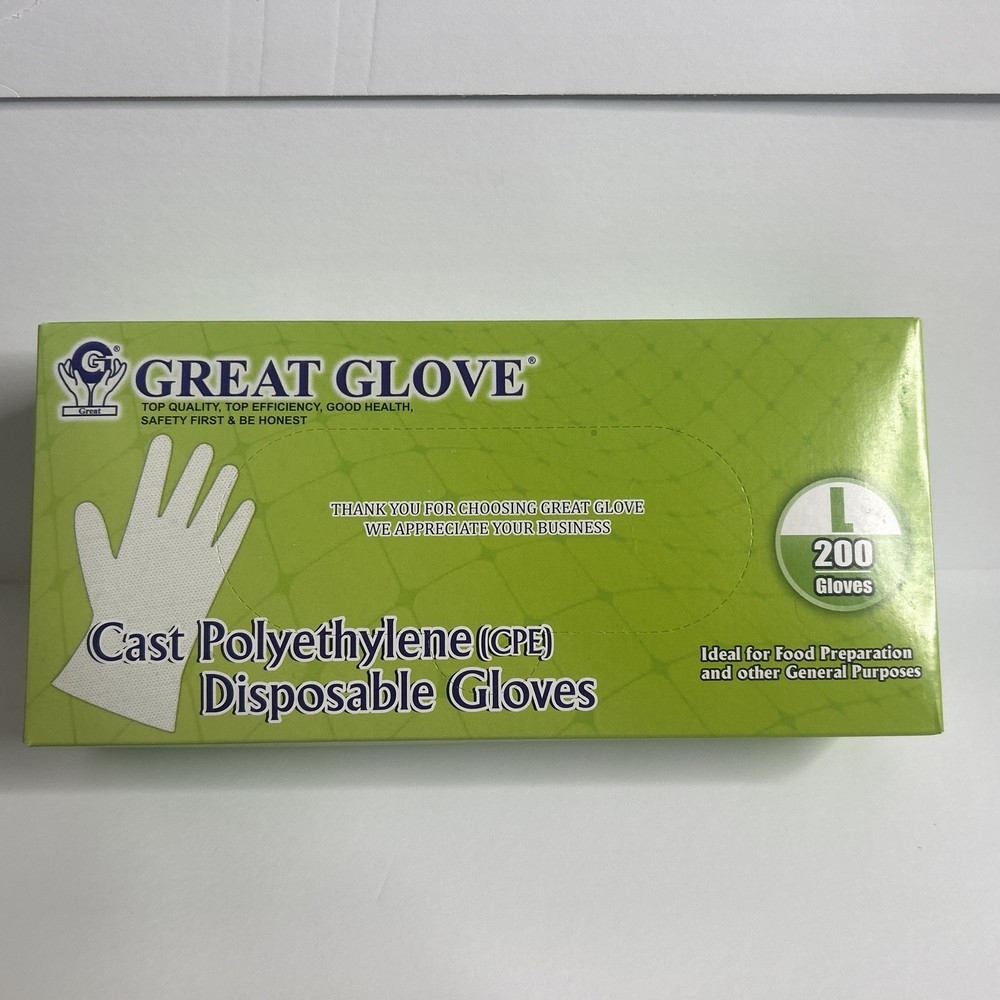 Disposable Multi-Purpose Cast Polyethylene Gloves, Large, Box of 200 Great Glove