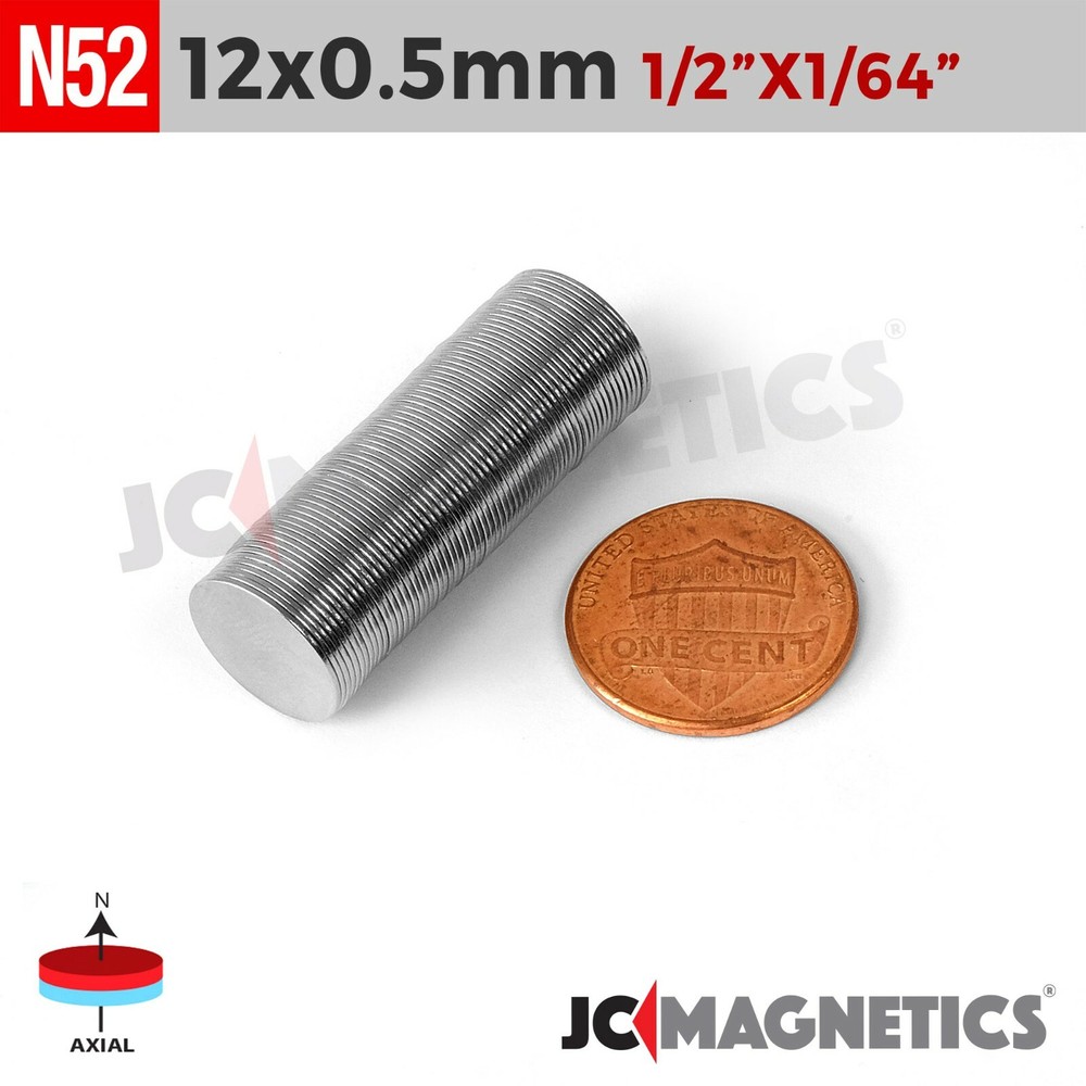 12mm x 0.5mm 1/2″x1/64″ N52 Strong Disc Rare Earth Neodymium Very Thin Magnet