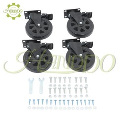 4 Pcs 6-Inch Polyurethane Casters With Brake Included 2 × Hardware Kits Black