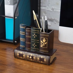 MyGift Decorative Library Books Design Wooden Office Supply Caddy Pencil Holder
