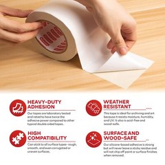 XFasten Double Sided Sticky Tape, Removable, 4-Inches x 20-Yards, Single Roll…