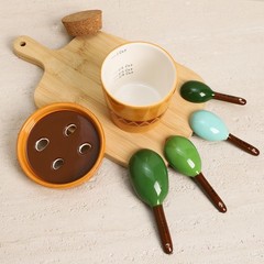Sizikato 4pcs Porcelain Measuring Spoons with Base, Cute Cactus Shape