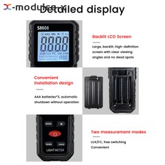 S8608 LCD Light Meter Digital Illuminance Meter Luxmeter Photometer 200000Lux US