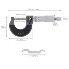 0-25mm Outside Micrometer, 0.01mm Precision with Carbide Tips for Machinists