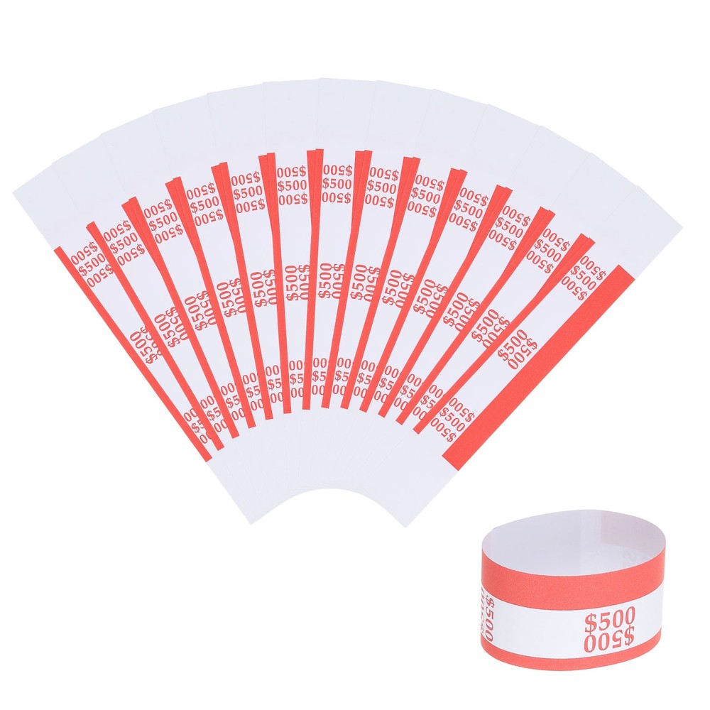 200Pcs Money Band 500 Dollar Money Bill Wrapper Self-Adhesive Bill Band Red