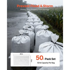 Uimoso 50 Pack Sandbags 16″ x 26″ with Ties, 50lb Capacity Durable Flood Bags