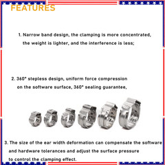 Single Ear Hose Clamps, Oetiker Clamps, 92Pcs(6.0mm-22.6mm) Crimp Pipe Clamps