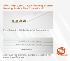 SÜA – RBCuZn-C – Low-Fuming Bronze Brazing Rod – Flux Coated – 18″ x 1/8″