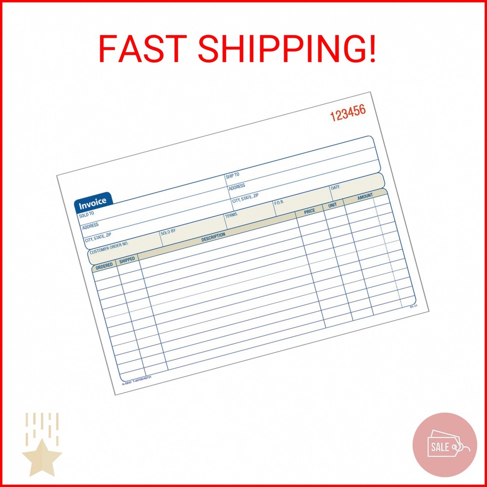 Adams Invoice Book, 3-Part, Carbonless, 5.56 x 8.44 Inch, 50 Sets per Book, Whit