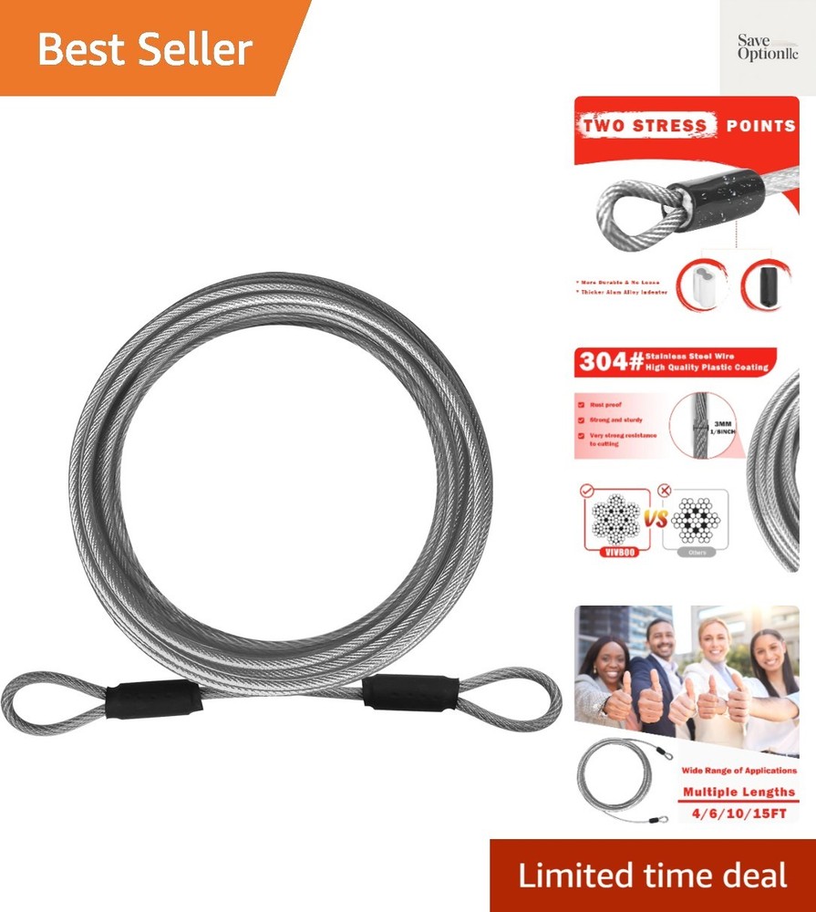 1/8inch Stainless Steel Security Cable 4/6/10/15FT Luggage Lock Safety Wire F…