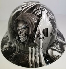 FULL BRIM Hard Hat custom hydro dipped , NEW Black and white ACE OF SKULLS