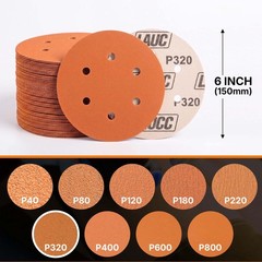 50 PCS 6 Inch 6 Hole Ceramic Sanding Discs P320 Grit, Hook and Loop Orbital