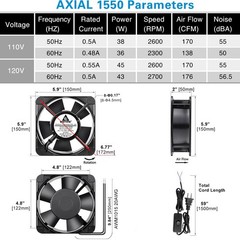 GDSTIME AXIAL Fan 15050, 110V 120V AC 150mm x 150mm x 50mm Fan, Ventilation Exha