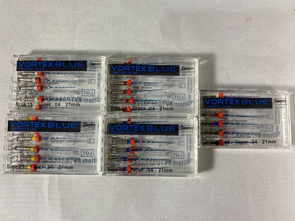 Dentsply Tulsa Dental Vortex Blue 21mm all Taper rotary files 6/pk all sizes