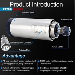 US SHIP】2.2KW 220V Air Cooled CNC Spindle Motor ER20 24000RPM+80MM Spindle Mount