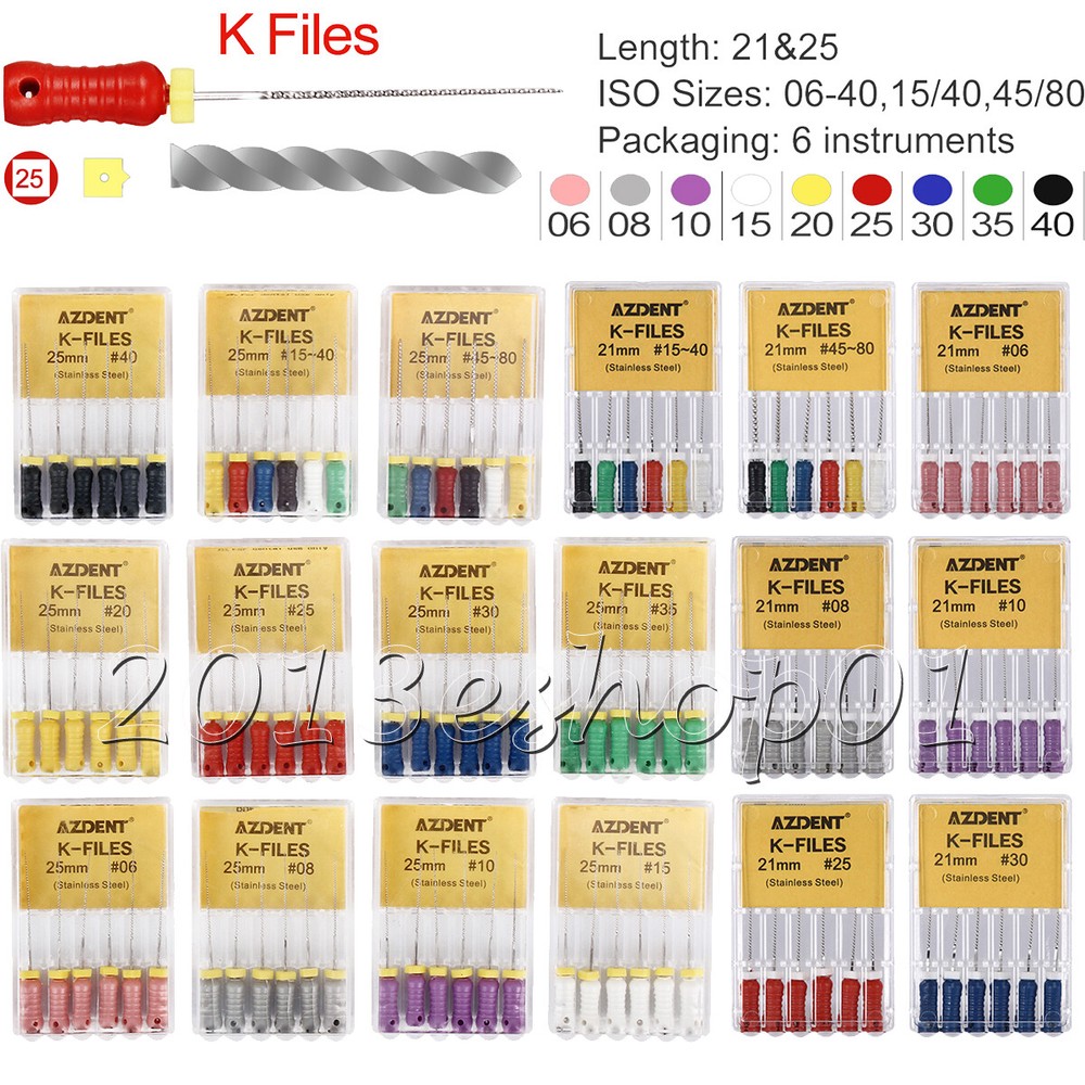 6pcs Dental Endo Root Canal Files Stainless Steel K-Files Hand Use 25/21mm