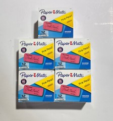 PaperMate Pink Pearl Block Eraser Large Size Box of 12 —Lot Of 5 Boxes.
