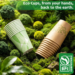 12oz 240 Count Compostable Paper Cups, BPI Certified Plant-Based Biodegradable D