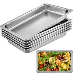 VEVOR 6 Pack 2.5″ Deep Stainless Steel Steam Table Pans Hotel Food Prep Pan