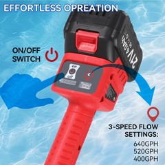 Cordless Water Transfer Pump 4000mAh Battery 640GPH 3 Adjustable Speeds