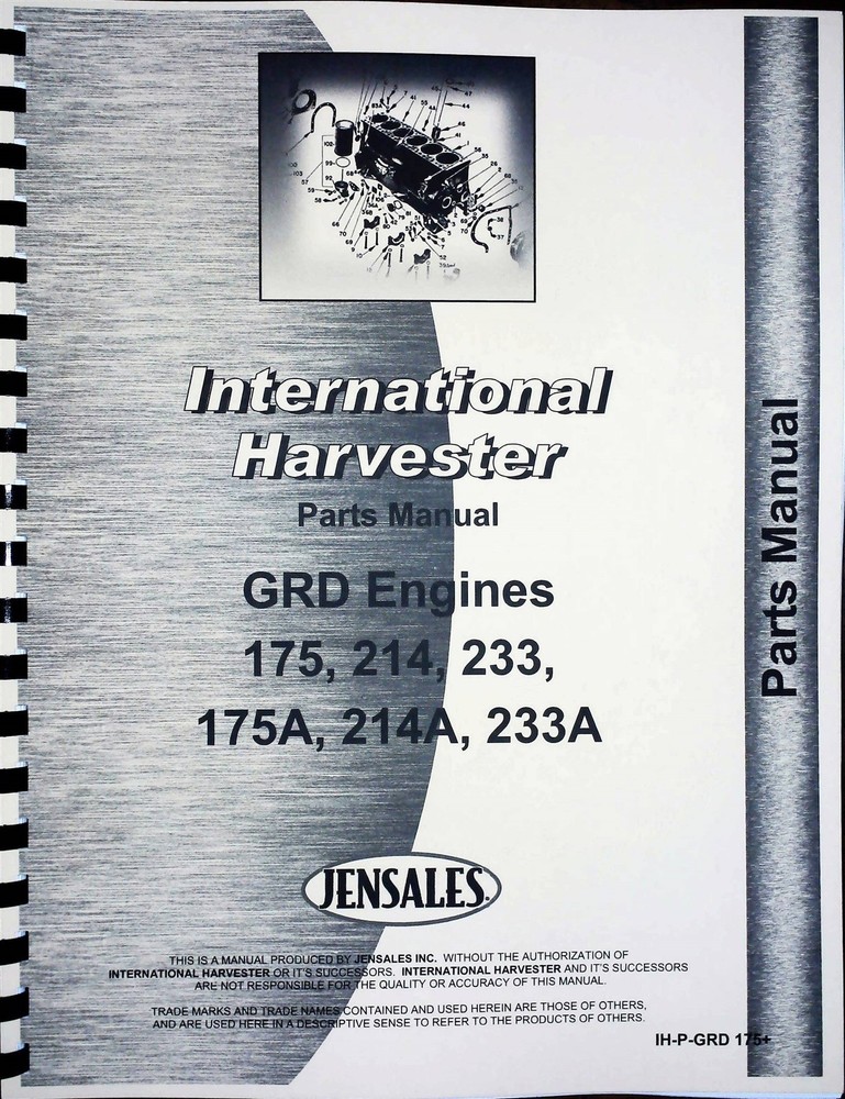 International GRD Engine Parts Manual Catalog 175 175A 214 214A 233 233A