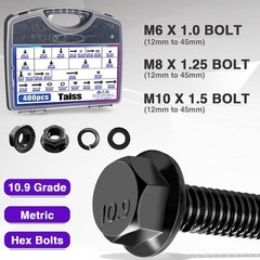 Taiss 400PCS Metric Flange Bolt Assortment kit,10.9 Grade M6x1.0, M8x1.25, M1…