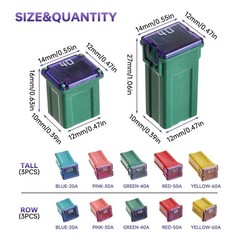 Jcase Fuse Assortment 20A 30A 40A 50A 60A High/STD and Low Profile Box Shaped…