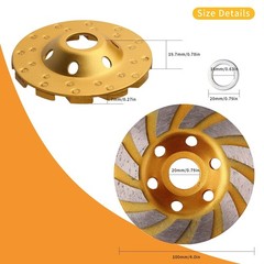 2pc 4″ Diamond Grinding Cup Wheel 12 Segments Turbo Concrete Stone Marble Cerami