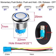 0.87 Inch/22mm Stainless Steel Momentary Push Button 12v24v Led 1no1nc Spdt On O
