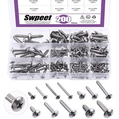 200Pcs Truss Head Phillips Self Tapping Screws Assortment Wood Metal PVC Durable