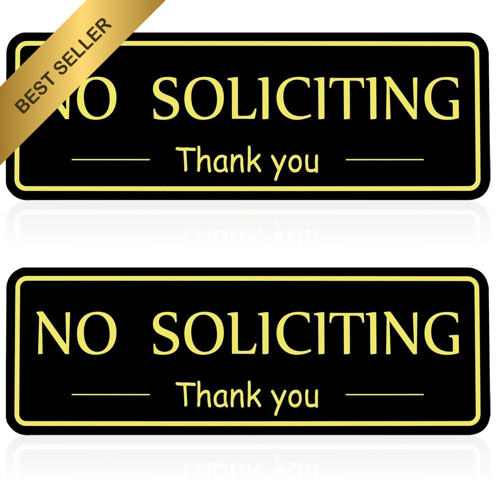 2 Pack No Soliciting Sign Self Adhesive Acrylic Front Door Black Gold Home