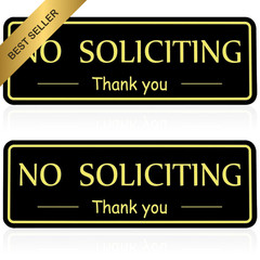 2 Pack No Soliciting Sign Self Adhesive Acrylic Front Door Black Gold Home