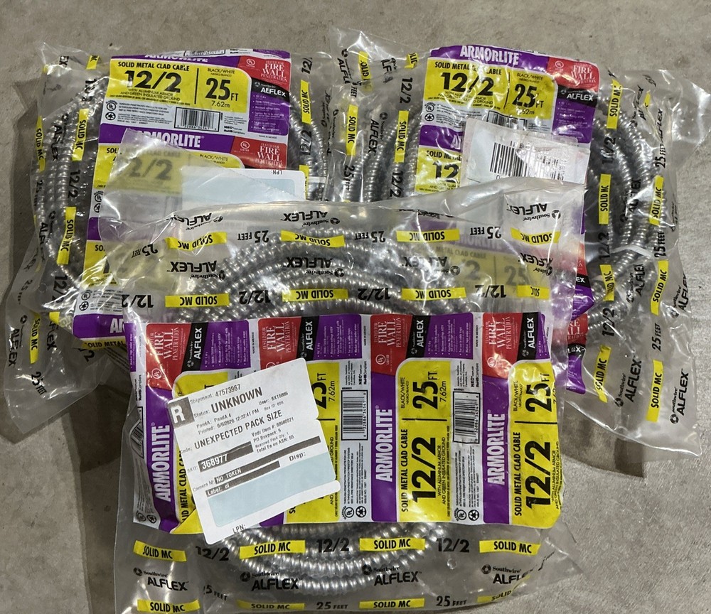 3x Southwire Solid Metal Clad Cable 68580021 Armorlite Wire 25 Ft 12/2 NEW