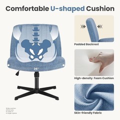 Office Desk Chair Wide Seat Swivel Adjustable Height Armless Blue Fabric