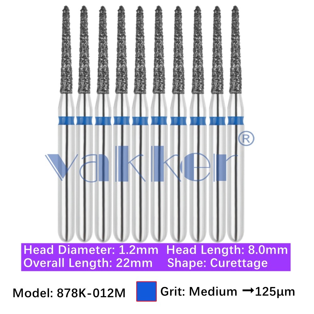 10/Pk Dental Curettage Diamond Burs 878K-012M Medium Grit FG for Handpiece