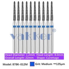 10/Pk Dental Curettage Diamond Burs 878K-012M Medium Grit FG for Handpiece