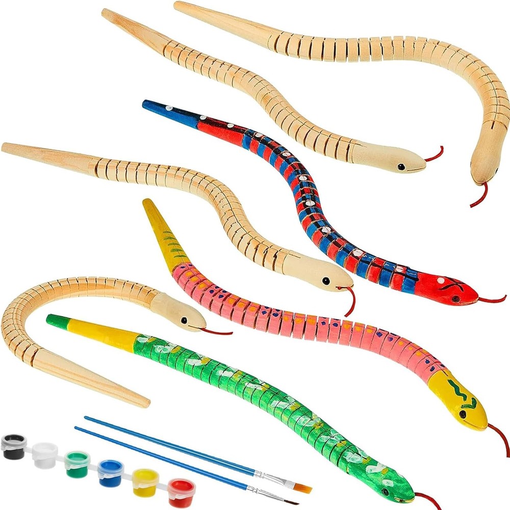 BBTO 50 Pieces Wooden Snake Bulk Jointed Flexible 12 x 0.5 inches, multicolor