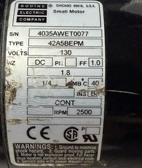 Bodine Electric 42A5BEPM DC Motor 130V 1.8A 1/4 HP 2500 RPM
