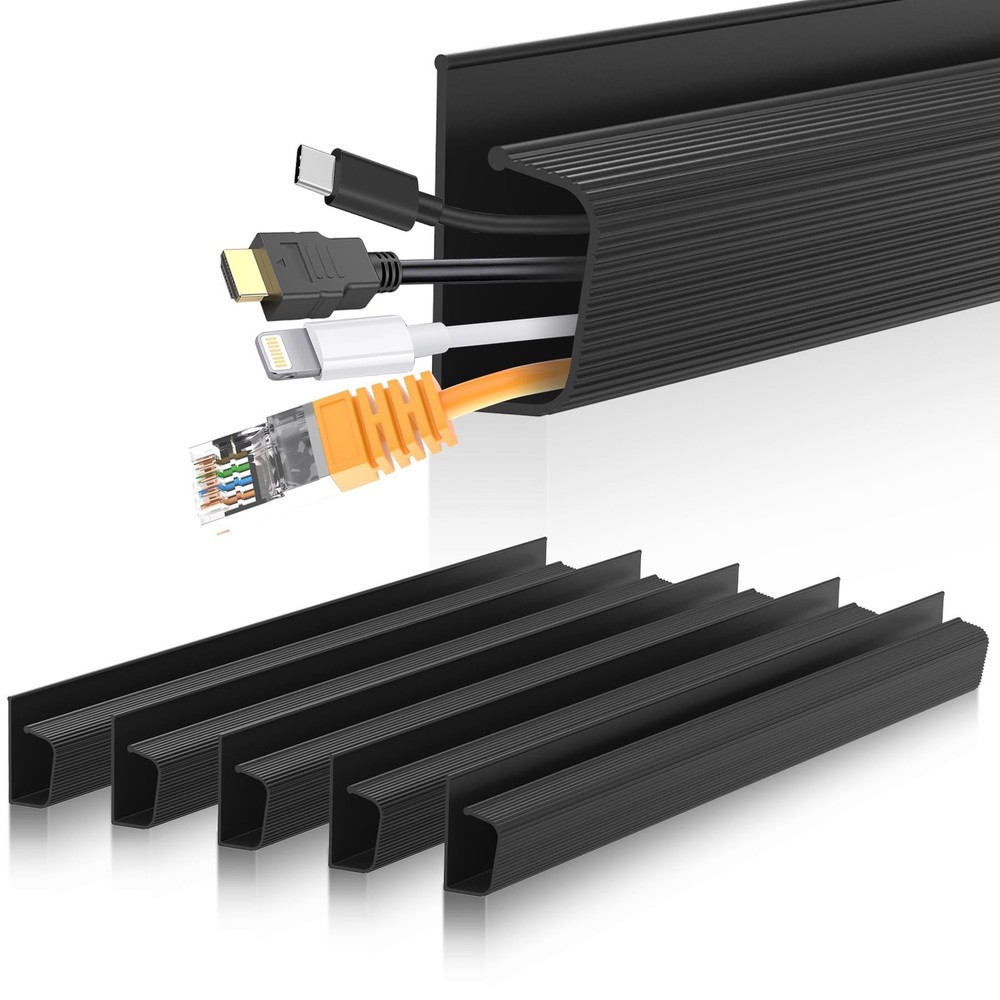 Cable Management J Channel Under Desk – Easy Installation, Black