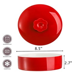 Lyellfe Ceramic Tortilla Warmer with Lid, 8.5 inches x 2.7 inches, Red