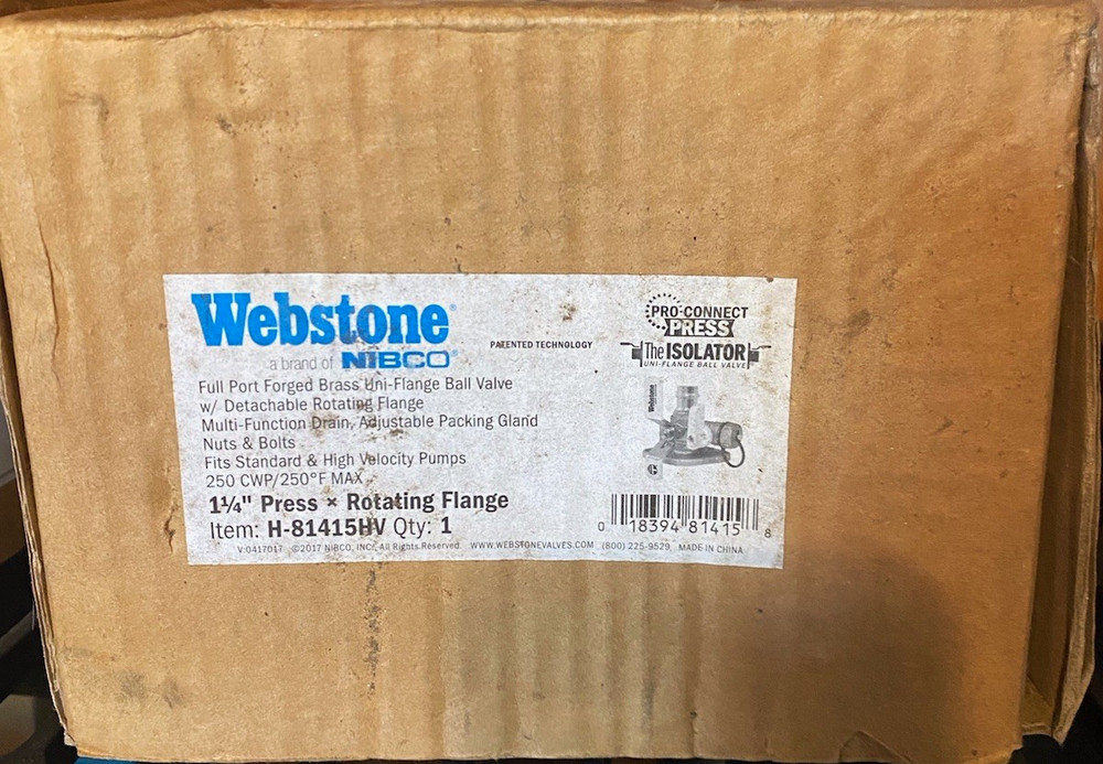 Webstone H-81415HV 1-1/4 in Press Rotating Flange Ball Valve W/ purge get 1 Free