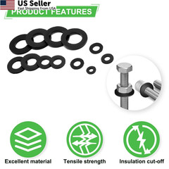 650-Pieces Nylon Flat Washer M3, M4, M5, M6, M8, M10, M12 millimeters, Black