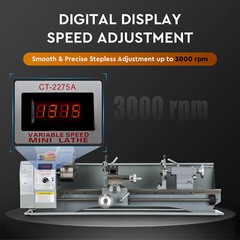 9×30″ Mini Metal Lathe 1100W DC Motor 3-Jaw Chuck LCD Display Metalworking