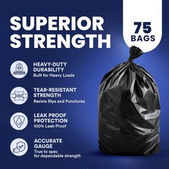 Plasticplace 55 Gallon Trash 1.5 Mil Garbage 38 X 58 75Count T55157Bk