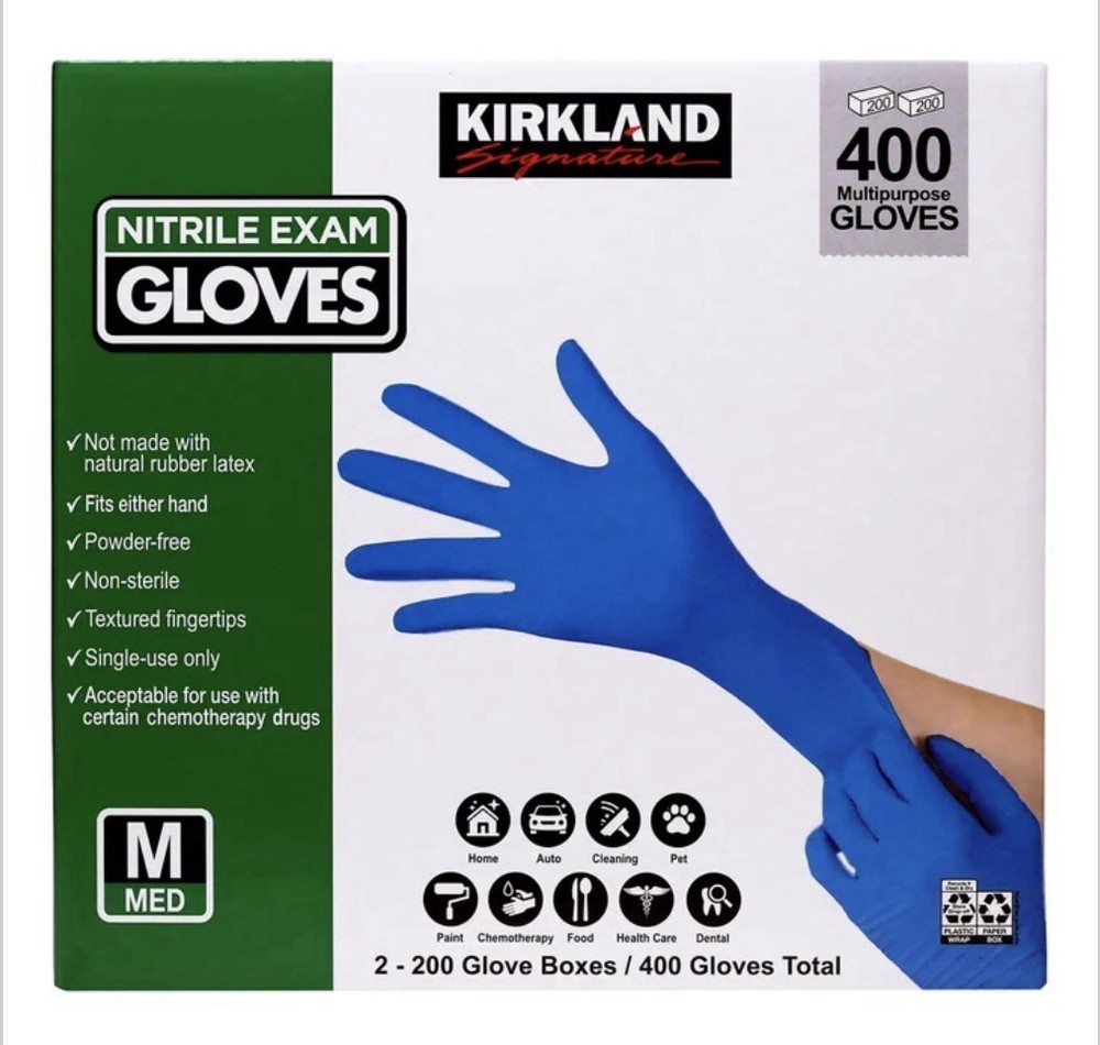 Kirkland Signature Nitrile Exam Gloves, (Size Medium) 400 Count USA