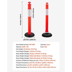 Uimoso Set of 9 Traffic Delineator Posts with Fillable Bases, 48 Inches Tall